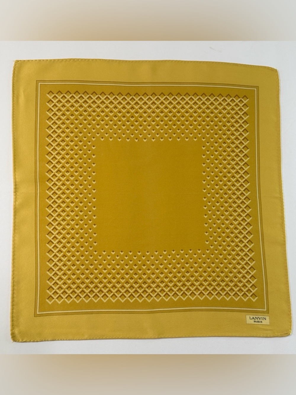 Lanvin Paris Yellow Gold Silk Pocket Square with Lattice Geometric Print